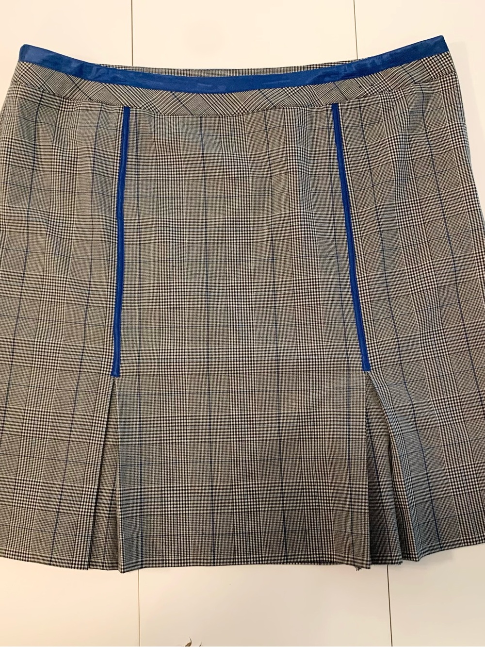 VINTAGE Lane Bryant Plus-Size Plaid Pleated Mini Skirt with Blue Trim